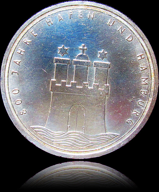 800 YEARS OF HAMBURG, series 10 DM silver coin, 1989