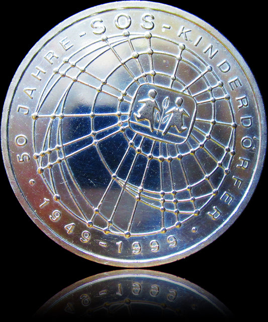 SOS CHILDREN'S VILLAGES, series 10 DM silver coin, 1999