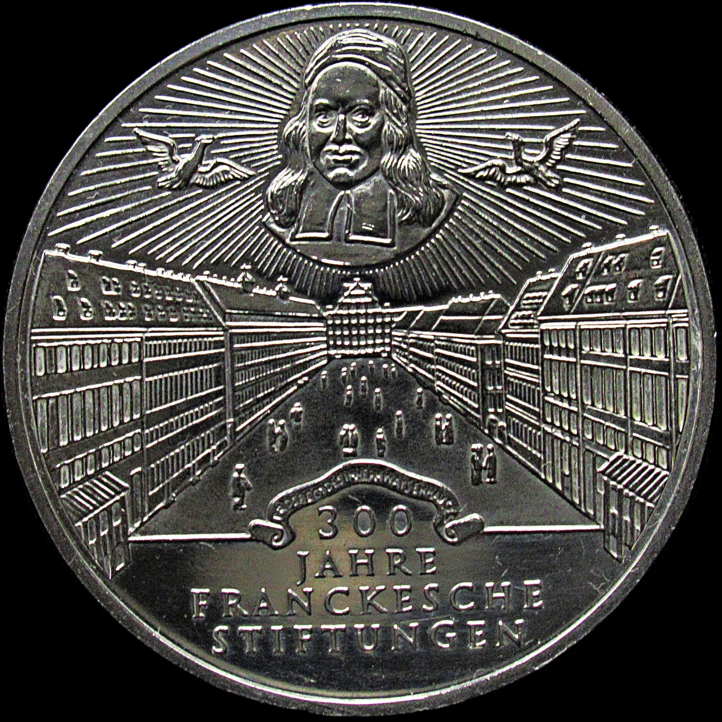 300 YEARS OF FRANCHE FOUNDATIONS, series 10 DM silver coin, 1998