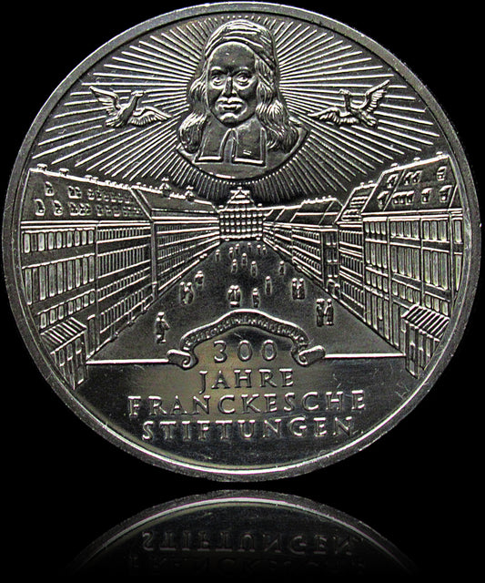 300 YEARS OF FRANCHE FOUNDATIONS, series 10 DM silver coin, 1998