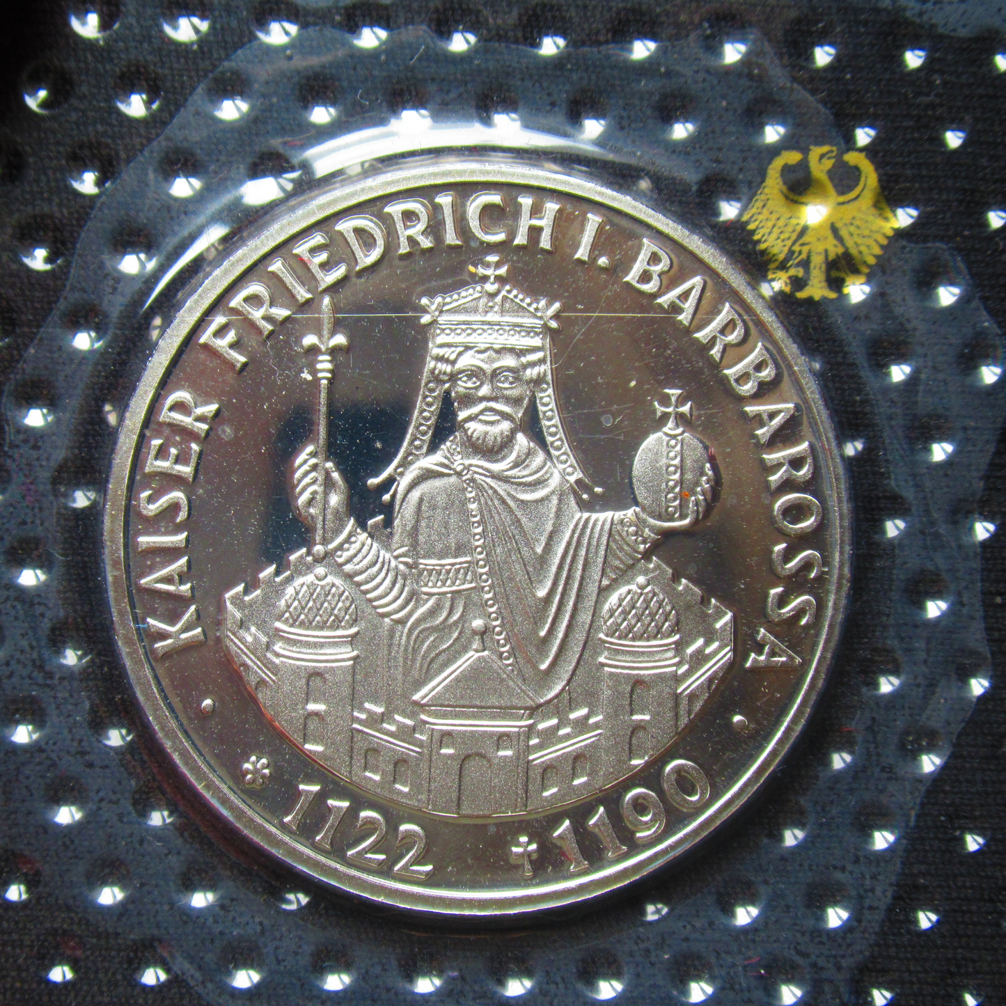 800TH ANNIVERSARY OF THE DEATH OF EMPEROR BARBAROSSA, series 10 DM silver coin mirror finish, 1990