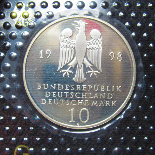 10 YEARS OF GERMAN UNITY, series 10 DM silver coin, mirror finish, 1999