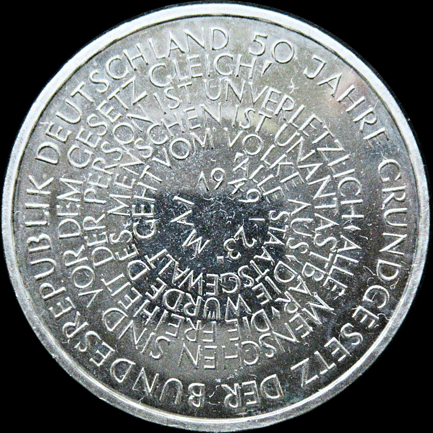 50 YEARS OF THE BASIC LAW, series 10 DM silver coin, 1999