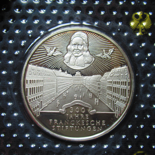 300 JAHRE FRANKESCHE STIFTUNGEN, Serie 10 DM Silbermünze Spiegelglanz, 1998