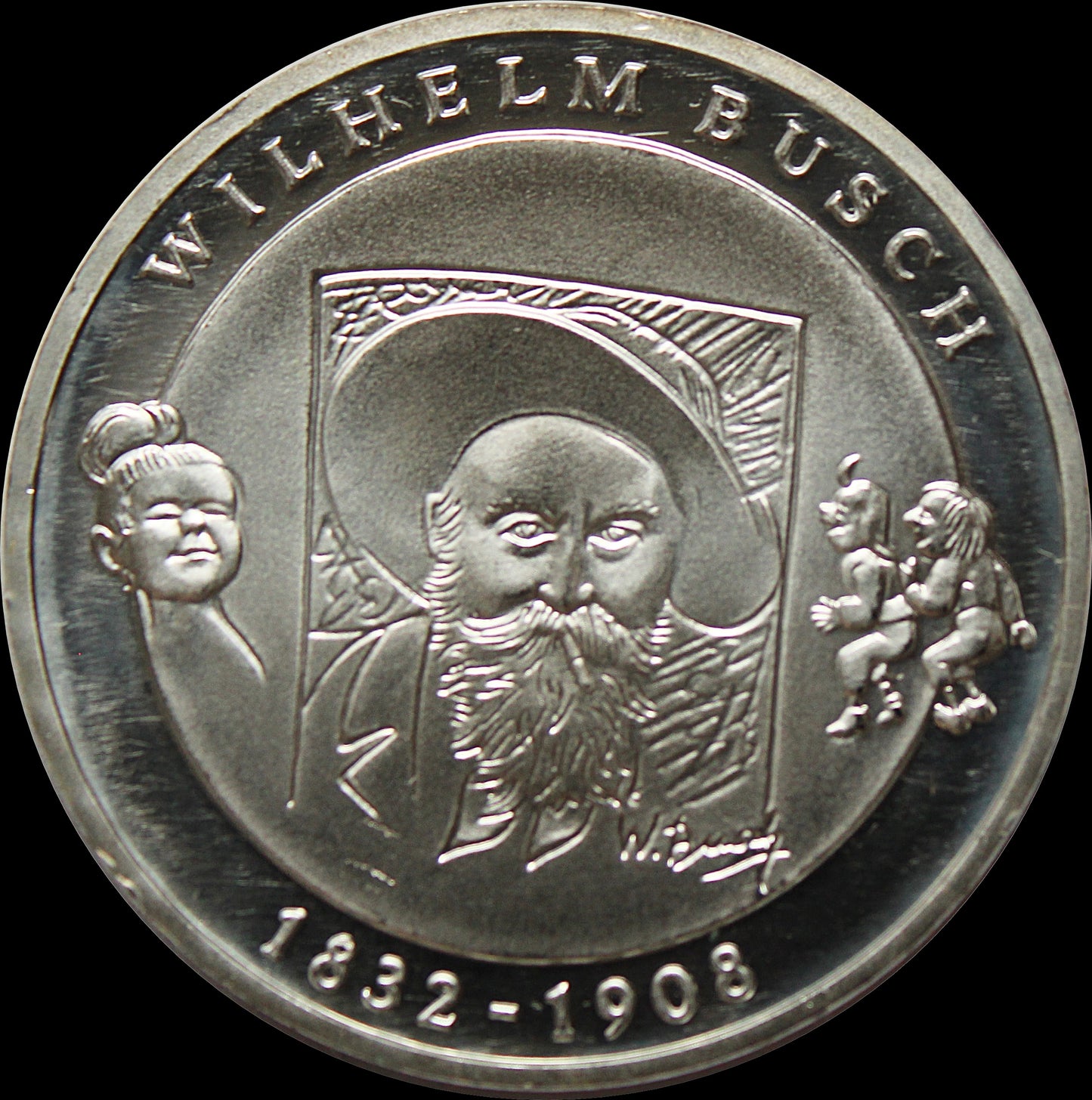 175. GEBURTSTAG WILHELM BUSCH, Serie 10 € Silber Gedenkmünzen Deutschland, Stempelglanz, 2007