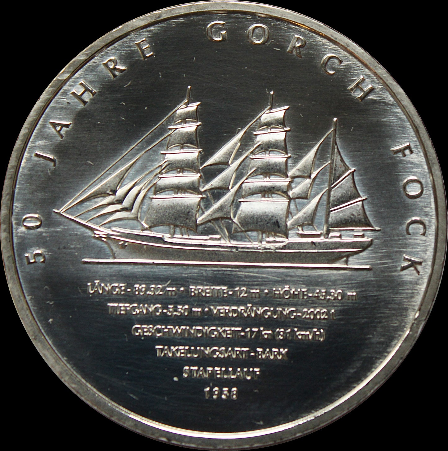 50 JAHRE GORCH FOCK, Serie 10 € Silber Gedenkmünzen Deutschland, Stempelglanz, 2008