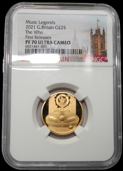 THE WHO, Serie Music Legends, 0,25 oz Gold 25£, Proof PF70, 2021