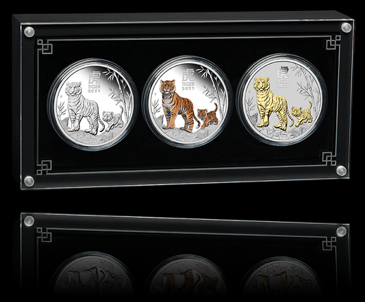 3-COIN SET YEAR OF THE TIGER, Serie Lunar III 2022, 3 x 1 oz Silber, 3 x 1$, 2022
