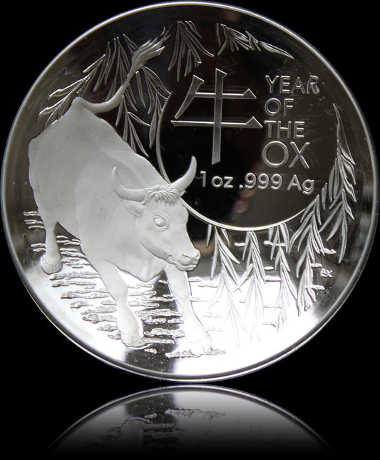 YEAR OF THE OX, Lunar II RAM series, 1 oz Silver $5, Proof Domed 2021