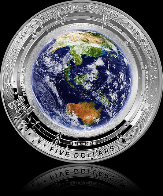 THE EARTH, Earth and Beyond series, 1 oz Silver Proof Colored Domed $5, 2019