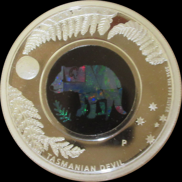 TASMANIAN DEVIL - TASMANISCHER TEUFEL, Serie Australian Opal 1 oz Silber Proof 1$, 2014