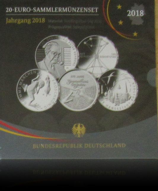 Jahrgangssatz 2018 Silber 20-Euro Deutschland Spiegelglanz, 2018