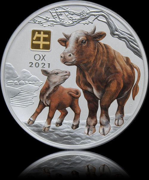 YEAR OF THE OX, Serie Lunar III, 1 Kg Silver with Gold Privy Mark 30$, 2021