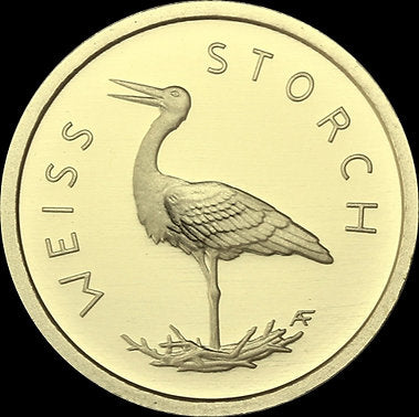 WHITE STORK, Domestic Birds series, 1/8 oz gold €20 -A-, 2020