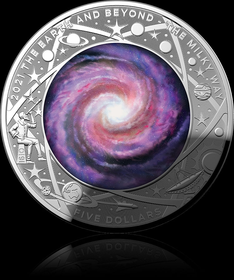 MILKY WAY, Serie Earth and Beyond, 1 oz Silver Proof Coloured Domed 5$, 2019