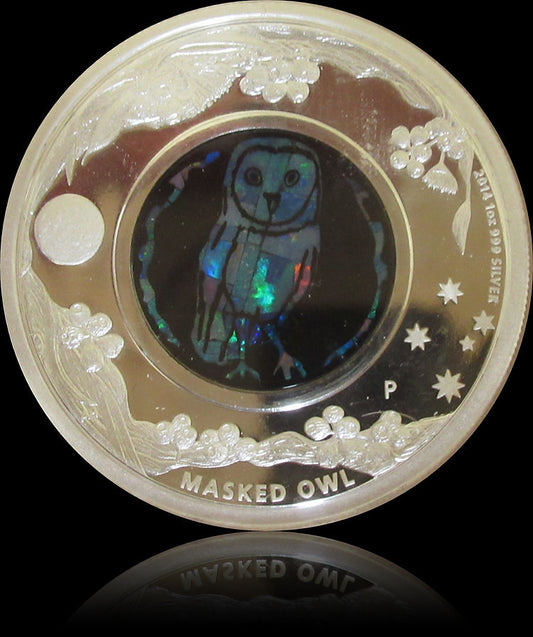 MASKED OWL - EULE, Serie Australian Opal 1 oz Silber Proof 1$, 2014