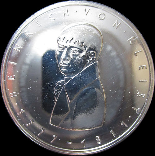 250TH BIRTHDAY OF HEINRICH VON KLEIST, series 5 DM silver coin, 1977