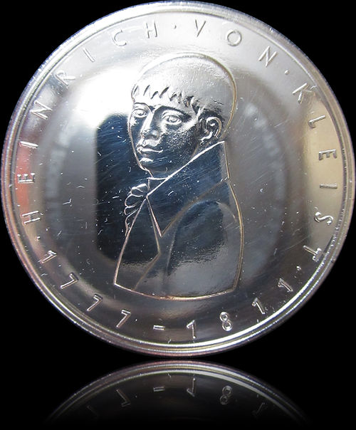 250TH BIRTHDAY OF HEINRICH VON KLEIST, series 5 DM silver coin, 1977