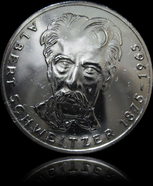 ALBERT SCHWEITZER'S 100TH BIRTHDAY 1975, 5 DM silver coin