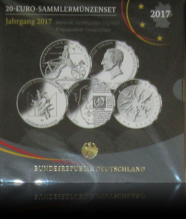 Jahrgangssatz 2017 Silber 20-Euro Deutschland Spiegelglanz, 2017