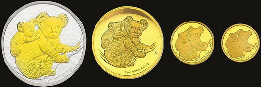 KOALA 4-COIN SET, 100/15/5/1 $1.12 oz Gold &amp; 1 oz Silver Proof, 2008