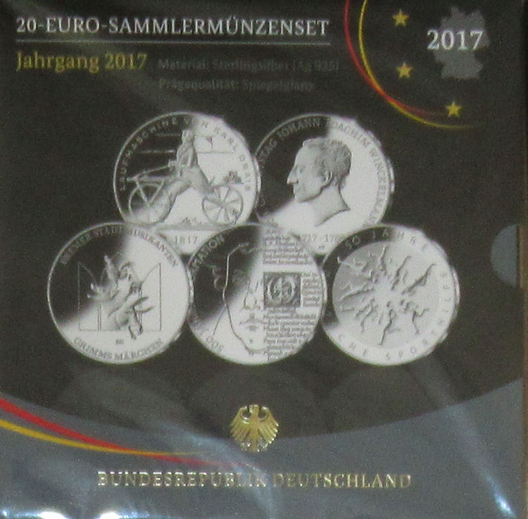 Jahrgangssatz 2017 Silber 20-Euro Deutschland Spiegelglanz, 2017