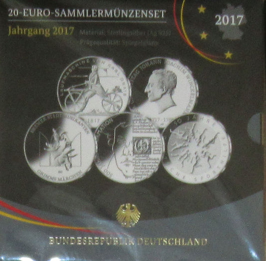 Jahrgangssatz 2017 Silber 20-Euro Deutschland Spiegelglanz, 2017