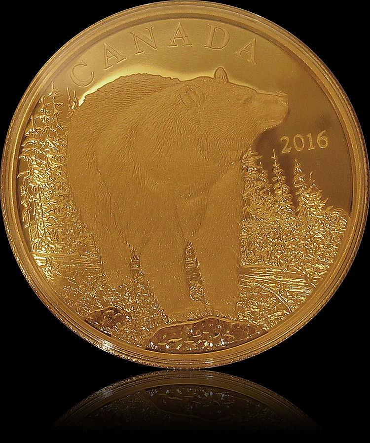 BOLD BLACK BEAR, Serie Iconic Canadian Animals, 1,12 oz Gold 350$, 2016