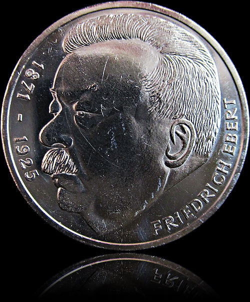50TH ANNIVERSARY OF DEATH FRIEDRICH EBERT, series 5 DM silver coin, 1975