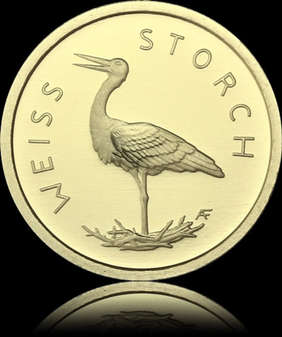 WHITE STORK, Domestic Birds series, 1/8 oz gold €20 -F, D, J, G-, 2020