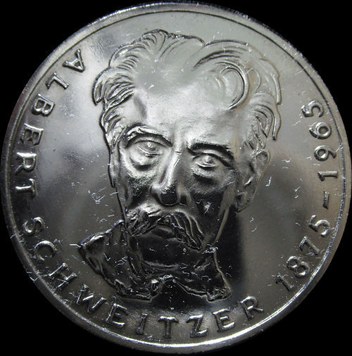 100. GEBURTSTAG ALBERT SCHWEITZER 1975, 5 DM Silbermünze
