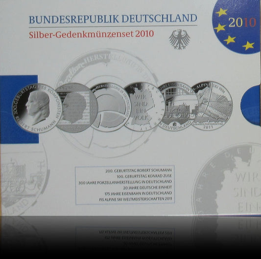 Jahrgangssatz 2010, Serie Silber 10-Euro Deutschland Spiegelglanz, 2010