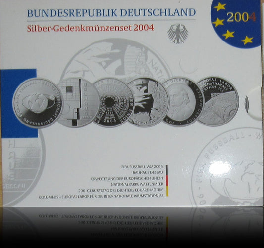 Jahrgangssatz 2004, Serie Silber 10-Euro Deutschland Spiegelglanz, 2004