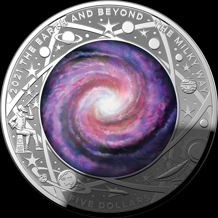 MILKY WAY, Serie Earth and Beyond, 1 oz Silver Proof Coloured Domed 5$, 2019