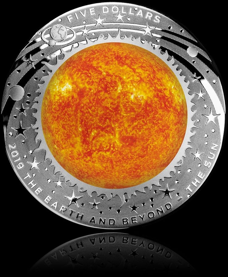 THE SUN, Earth and Beyond series, 1 oz Silver Proof Colored Domed $5, 2019