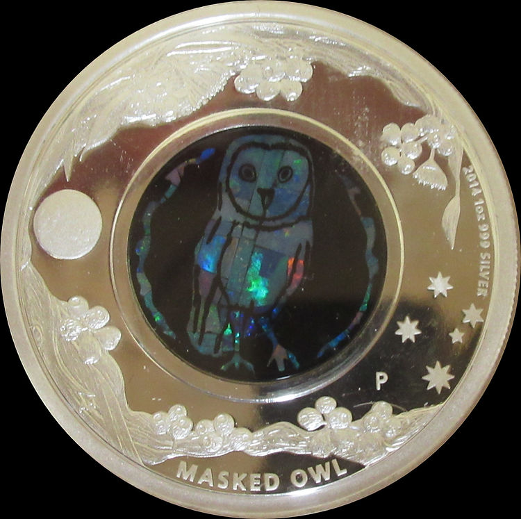 MASKED OWL - EULE, Serie Australian Opal 1 oz Silber Proof 1$, 2014