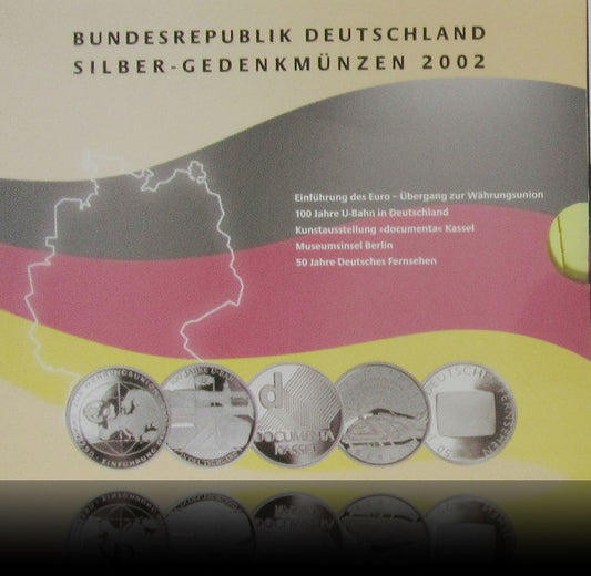 Jahrgangssatz 2002, Serie Silber 10-Euro Deutschland Spiegelglanz, 2002