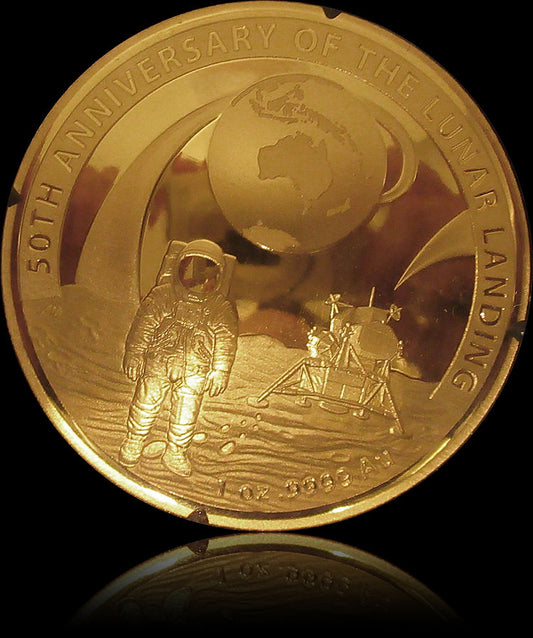 50th ANNIVERSARY MOON LANDING, 1 oz Gold 100 $ Proof Domed, 2019