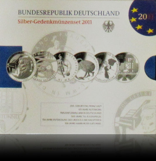 Jahrgangssatz 2012 Silber 10-Euro Deutschland Spiegelglanz, 2012