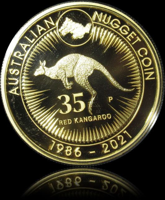 35th ANNIVERSARY OF THE AUSTRALIAN KANGAROO, 1 oz Gold Proof $100, 2021