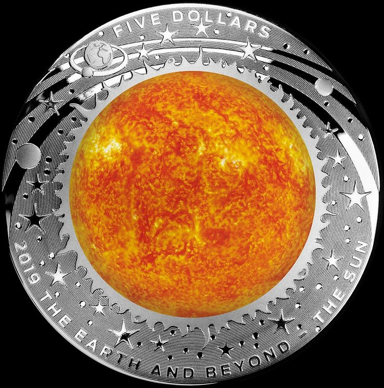 THE SUN, Earth and Beyond series, 1 oz Silver Proof Colored Domed $5, 2019