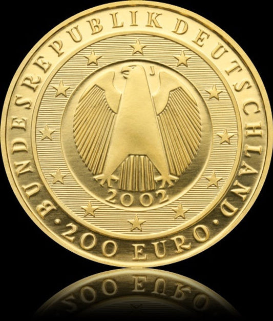 WÄHRUNGSUNION EINFÜHRUNG EURO, Serie Goldeuro Deutschland 1 oz Gold 200 € -F, D, J, G-, 2002