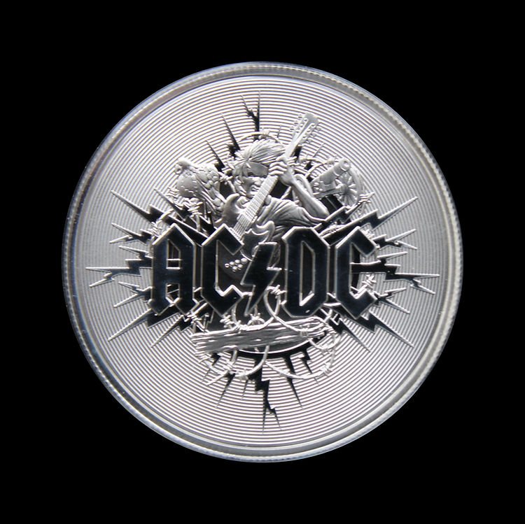 AC/DC, Australia 1 oz Silver Frosted Uncirculated $1, 2021