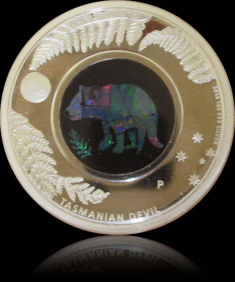 TASMANIAN DEVIL - TASMANISCHER TEUFEL, Serie Australian Opal 1 oz Silber Proof 1$, 2014