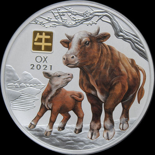 YEAR OF THE OX, Serie Lunar III, 1 Kg Silver with Gold Privy Mark 30$, 2021