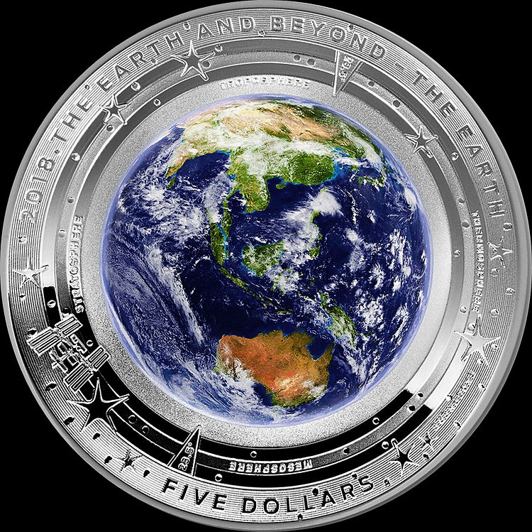 THE EARTH, Serie Earth and Beyond, 1 oz Silver Proof Coloured Domed 5$, 2019