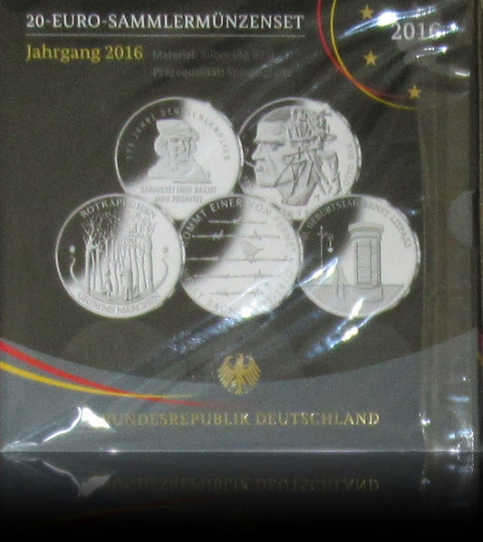 Jahrgangssatz 2016 Silber 20-Euro Deutschland Spiegelglanz, 2016