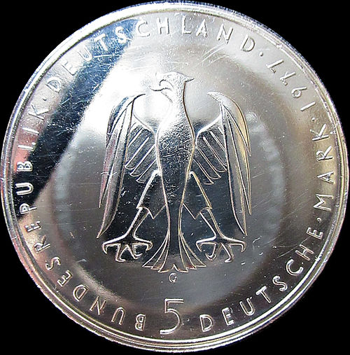 250TH BIRTHDAY OF HEINRICH VON KLEIST, series 5 DM silver coin, 1977