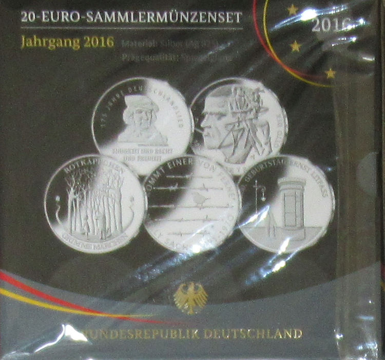 Jahrgangssatz 2016 Silber 20-Euro Deutschland Spiegelglanz, 2016