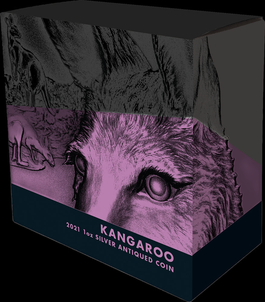 KANGAROO, Serie Wildlife Up Close, 1 oz SilverAntique Finish, Niue 1$  2021